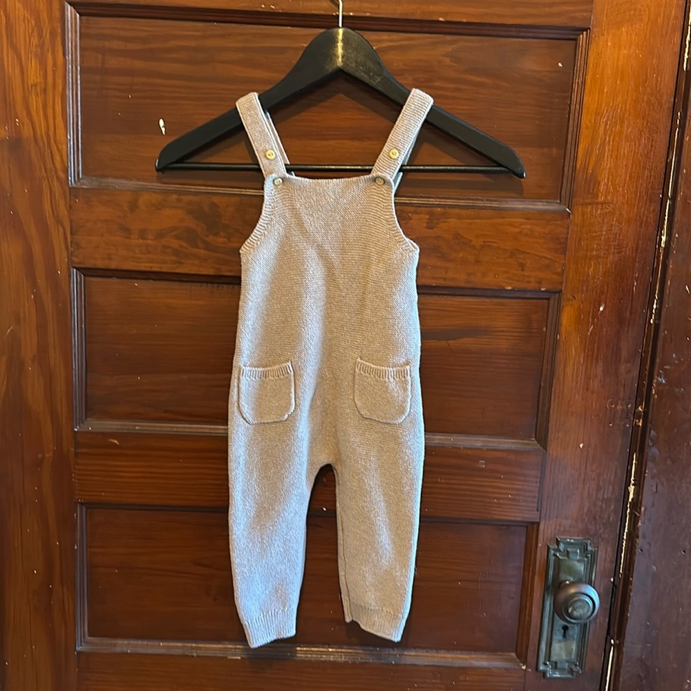 H&M garter-stitched overalls, size 9-12 months, beige